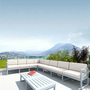 Compamia Mykonos Extension Silver with Sunbrella Natural Cushion - Lifestyle