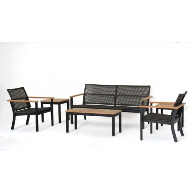 Royal Teak Naples Side Table Charcoal Aluminum and Rope