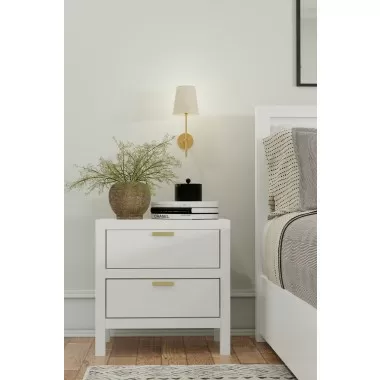 Alpine Furniture Carmel 2 Drawer Nightstand in White - Lifestyle