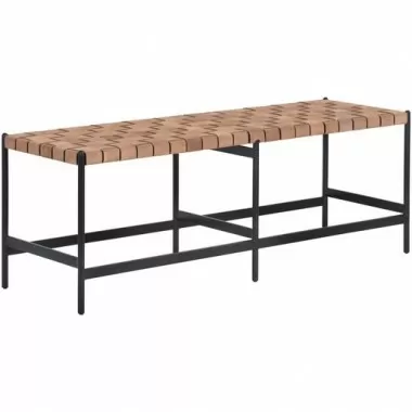 Sunpan Omari Bench Sueded Light Tan Leather - Front Side Angle