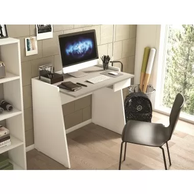 Casabianca MARCO Office Desk In White Wood Grain And Light Gray Concrete Melamine - Lifestyle 1 Top Angled