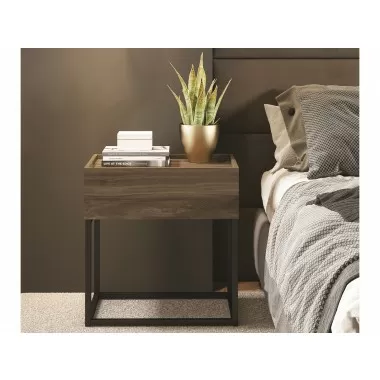 Casabianca NOA Nightstand In Dark Brown Oak Melamine With Black Painted Metal Frame - Liestyle
