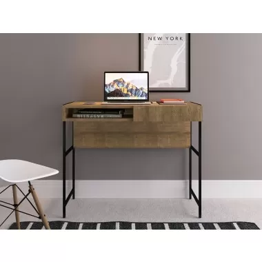 Casabianca CLARK Office Desk In Walnut Melamine With Black Painted Metal Frame - Lifestyle