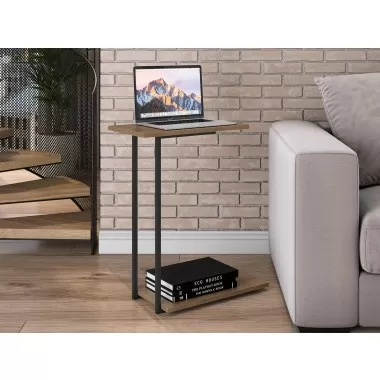 Casabianca PEAK C End Table In Walnut Melamine With Black Painted Metal Frame - Lifestyle