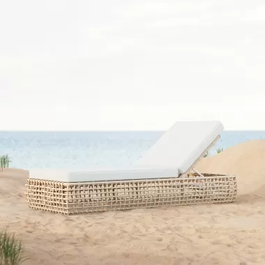 Azzurro Living Kiawah Lounge Chair With Matte White Aluminum Frame And Almond All-Weather Wicker - Lifestyle