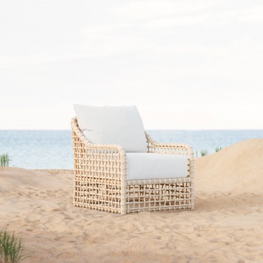 Azzurro Kiawah High Back Club Chair With Natural Aluminum And Almond All-Weather Wicker - Lifestyle