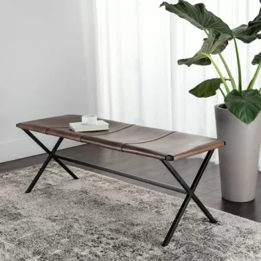 Sunpan Elon Bench - Vintage Cognac Leather - Lifestyle