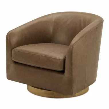 Moe's Home Collection Oscy Leather Swivel Chair Tan - Front Side Angle