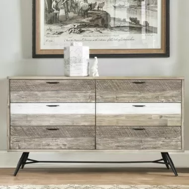 Armen Living Bridges 6 Drawer Dresser in Two Tone Acacia Wood