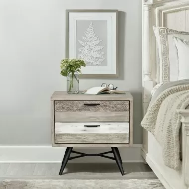 Armen Living Bridges 2 Drawer Nightstand In Two Tone Acacia Wood In Gray
