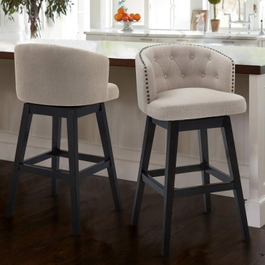 Armen Living Celine Counter Height Wood Swivel Tufted Barstool In Espresso Finish