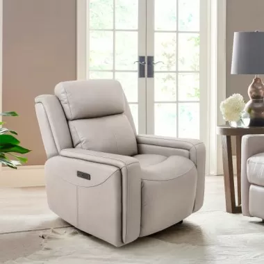 Armen Living Claude Dual Power Headrest and Lumbar Support Recliner Chair in Light Grey Genuine Leather