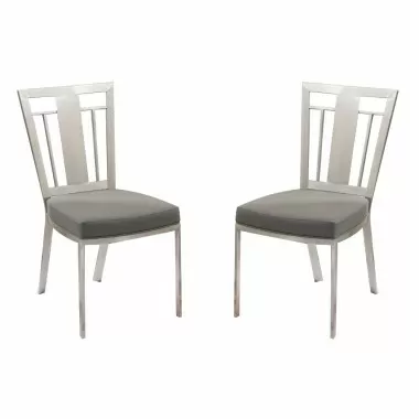 Cleo Contemporary Dining Chair In Gray and Stainless Steel - Set of 2