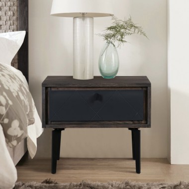 Armen Living Cross Solid Oak And Metal Nightstand In Dark Gray