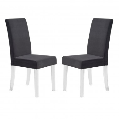 Dalia Modern and Contemporary Dining Chair in Black Velvet with Acrylic Legs - Set of 2