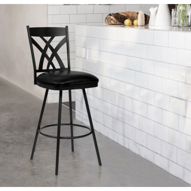 Armen Living Dover 26" Counter Height Barstool in Matte Black Finish and Black Faux Leather 