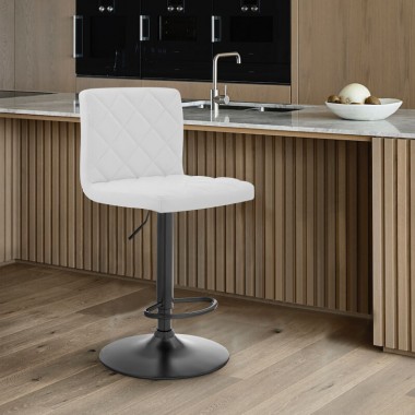 Armen Living Duval Adjustable  White Faux Leather Swivel Bar Stool 