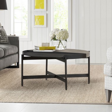 Armen Living Dua Concrete and Metal Round Modern Coffee Table