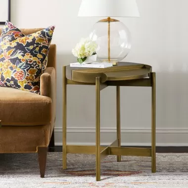 Armen Living Dua Gray Concrete End Table with Antique Brass