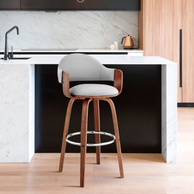Armen Living Daxton 30" Gray Faux Leather and Walnut Wood Bar Stool