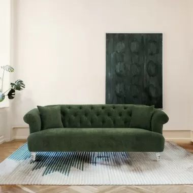 Armen Living Elegance Contemporary Sofa in Green Velvet with Acrylic Legs