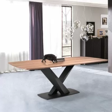 Armen Living Everett Contemporary Dining Table In Matte Black Finish And Walnut Top