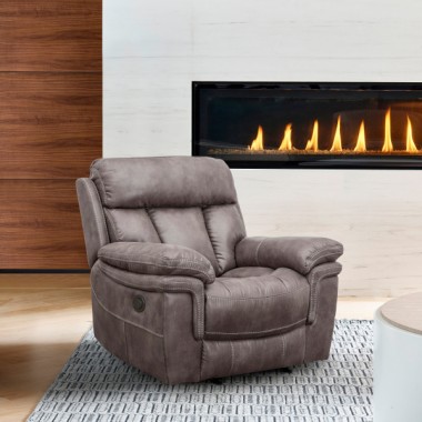 Armen Living Estelle Power Recliner Chair in Gunmetal Fabric