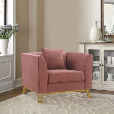 Armen Living Everest Blush/Blue Fabric Upholstered Sofa Accent Chair With Brushed Gold Legs