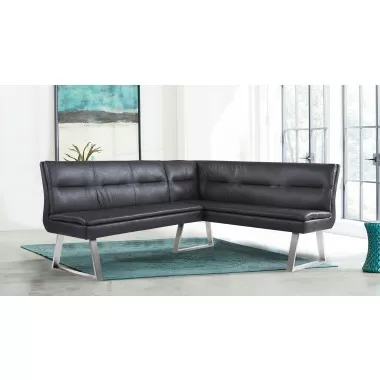 Armen Living Fenton Contemporary Corner Nook in Brushed Stainless Steel Finish with Grey Faux Leather - Lifestyle 1