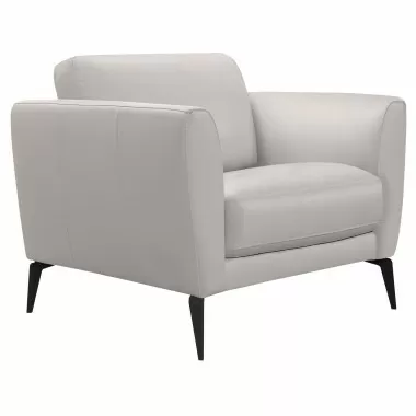 Hope Contemporary Chair in Genuine Dove Grey Leather with Black Metal Legs - Angled