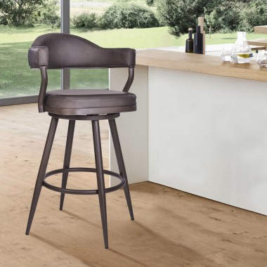 Armen Living Justin Swivel Vintage Brown Faux Leather Bar Stool with Brown Metal Legs