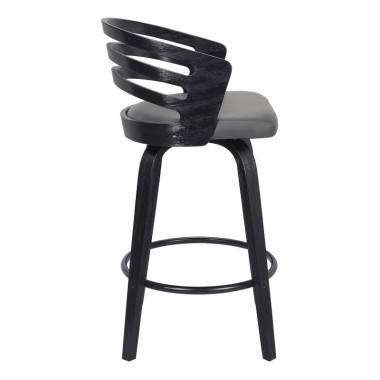 Armen Living Jayden 26" Counter Height Swivel Grey Faux Leather and Black Wood Bar Stool Side