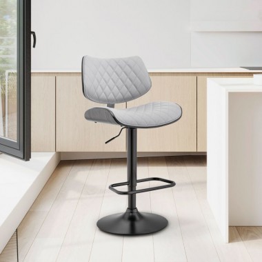 Armen Living Leland Adjustable Gray Faux Leather and Black Finish Bar Stool