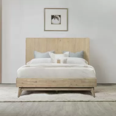 Armen Living Baly Acacia Mid-Century Gray Sandblast Platform Bed In Gray Sandblast Summer