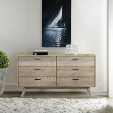 Armen Living Baly Acacia Mid-Century Gray 6 Drawer Dresser