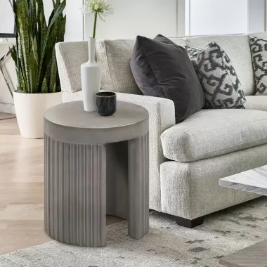 Armen Living Wave Round Indoor or Outdoor Accent Stool End Table in Grey Concrete Lifestyle