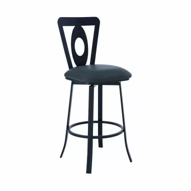 Lola Contemporary 26" Counter Height Barstool in Matte Black Finish and Grey Faux Leather