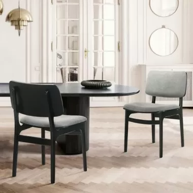 Armen Living Lima Gray Upholstered Wood Dining Chairs In Black Finish - Set of 2