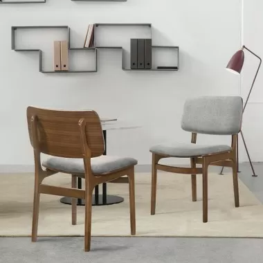 Armen Living Lima Gray Upholstered Wood Dining Chairs In Walnut Finish - Set of 2