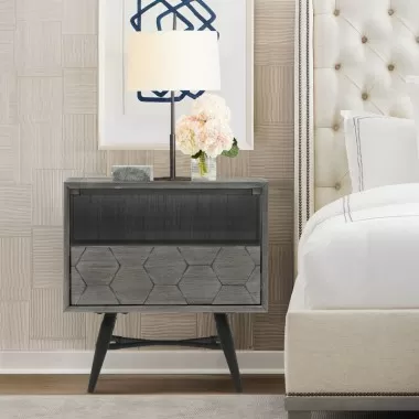 Armen Living Makena 1 Drawer Night Stand in Grey Acacia Wood in Gray