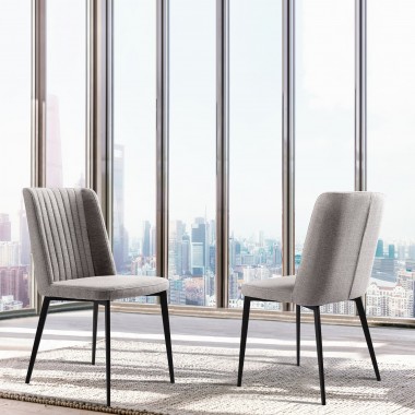 Maine Contemporary Dining Chair in Matte Black Finish and Gray Fabric - Lifestyle
