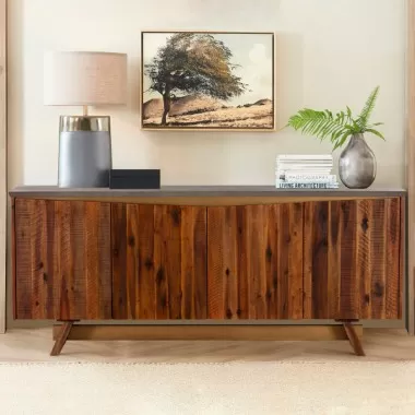 Armen Living Picadilly 4 Door Sideboard Buffet in Acacia Wood and Concrete