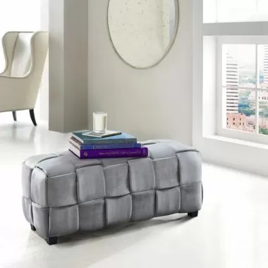 Armen Living Raven Contemporary Long Ottoman in Gray Velvet Lifestyle