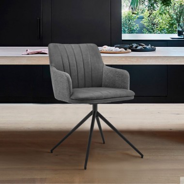 Armen Living Simone Modern Faux Leather And Fabric Metal Swivel Dining Room Chairs