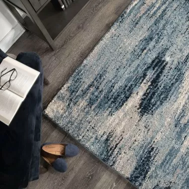 Spartan Contemporary Area Rug in Cream/Blue