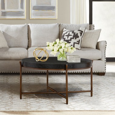 Armen Living Sylvie Brushed Oak and Metal Round Coffee Table