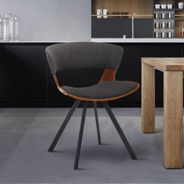 Armen Living Ulric Wood And Metal Modern Dining Room Accent Chair In Charcoal