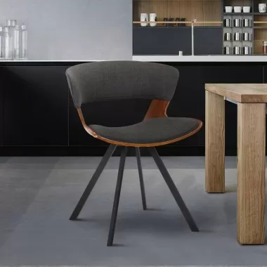 Armen Living Ulric Wood And Metal Modern Dining Room Accent Chair In Charcoal