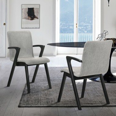 Armen Living Varde Mid-Century Gray Upholstered Dining Chairs In Black Finish