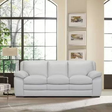 Armen Living Zanna Contemporary Sofa in Genuine Dove Gray Leather with Brown Wood Legs 